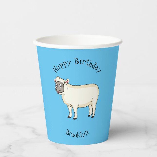 Gobelets En Papier Illustration d'un mouton joyeux (Recto)