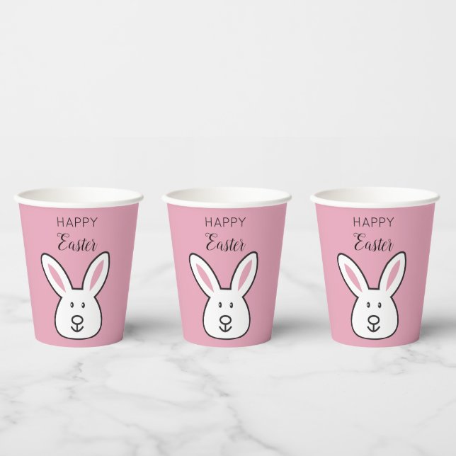Gobelets En Papier Illustration Pastel Pink Cute Bunny Pâques (Multi)