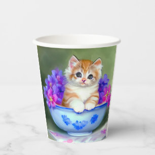 Gobelets En Papier Illustration vintage de chaton orange et blanc