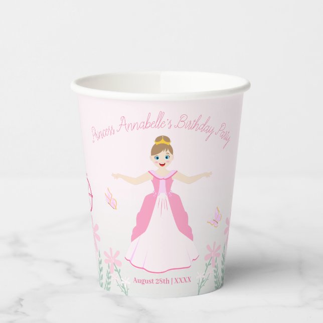 Gobelets En Papier Imaginaire rose princesse fête d'anniversaire (Gauche)