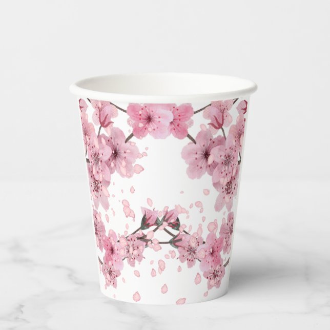 Gobelets En Papier Impression de fleurs de cerisier (Recto)