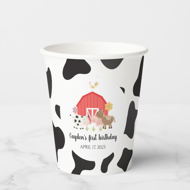 Gobelets En Papier Impression de vache d'anniversaire d'animal de fer (Recto)