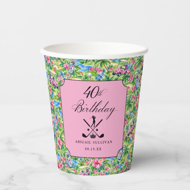 Gobelets En Papier Impression prépa rose vert pour 40 ans (Recto)
