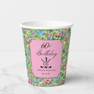 Gobelets En Papier Impression préppy golf 60e anniversaire rose vert