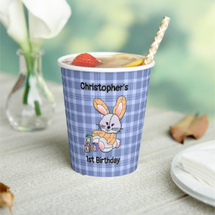 Gobelets En Papier Infirmière personnalisée Plaid Bleu - Lapin
