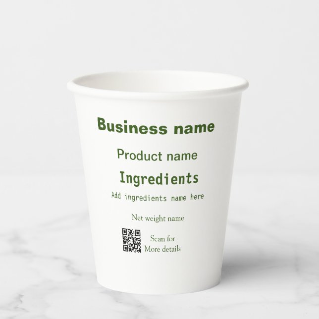 Gobelets En Papier Ingrédients ajouter le nom de produit analyse de p (Recto)