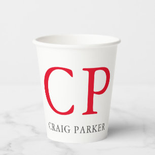Gobelets En Papier Initiales en rouge clair monogramme professionnel