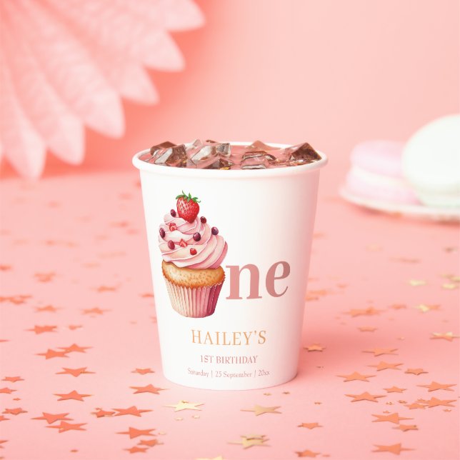 Gobelets En Papier Invitation d'anniversaire Cupcake, 1er anniversair (Insitu)