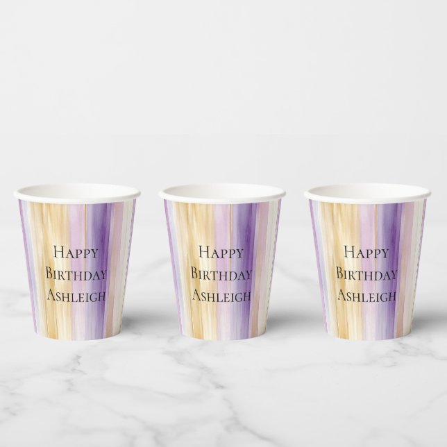 Gobelets En Papier Iris rayures crème violet Anniversaire (Multi)