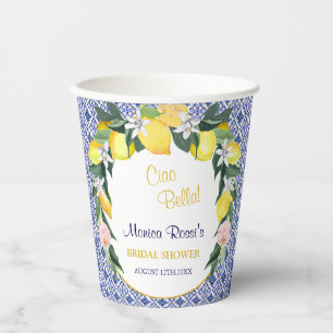 Gobelets En Papier Italian Citrus Lemon Blue Carreaux de Mariage