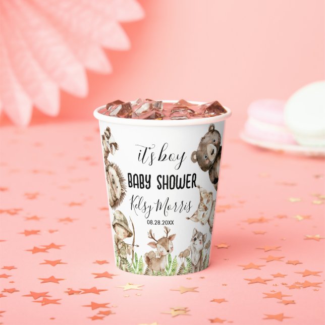 Gobelets En Papier its boy Rustic Woodland Baby Shower Invite (Insitu)