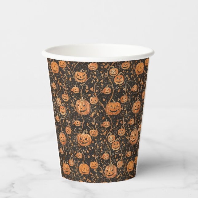 Gobelets En Papier Jack-o-lanternes sur la vigne (Recto)