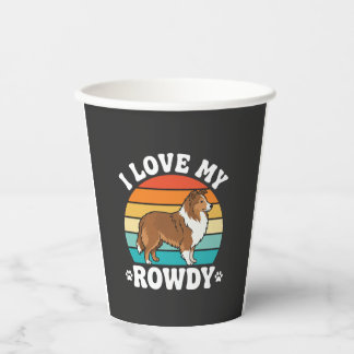Gobelets En Papier J'adore mon Sheltie rétro turbulent
