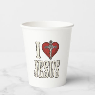 Gobelets En Papier J'aime Jésus gravure vintage conception de t-shirt