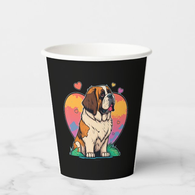 Gobelets En Papier J'Aime Mon Saint-Bernard Chien (Recto)