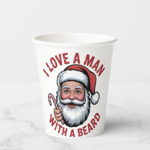 Gobelets En Papier J'aime un homme avec une barbe Père Noël barbu Noë
