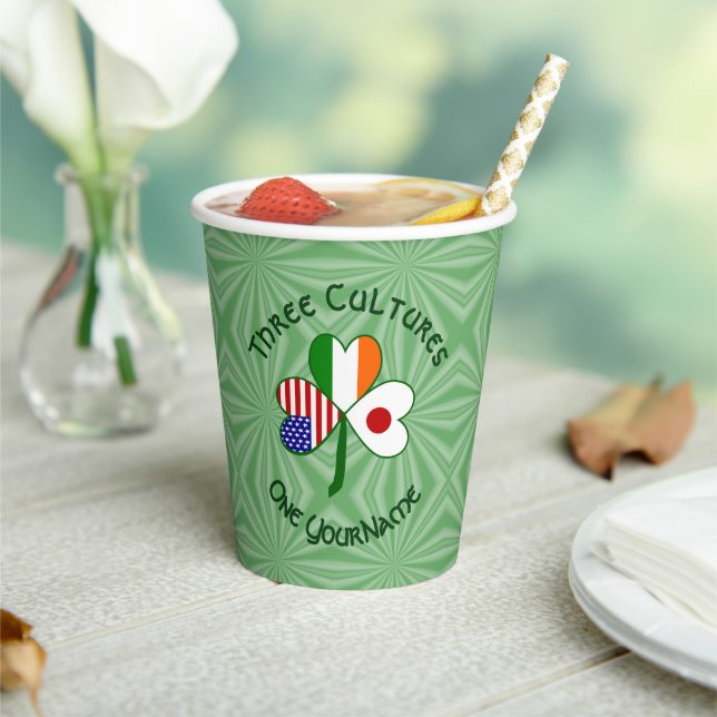 Gobelets En Papier Japanese Irish American Shamrock Personalized Text (Insitu)