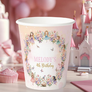 Gobelets En Papier jardin de fées fleur fantaisiste 4ème anniversaire
