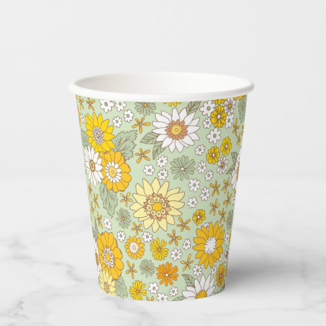 Gobelets En Papier Jardin Floral Jaune Motif (Recto)