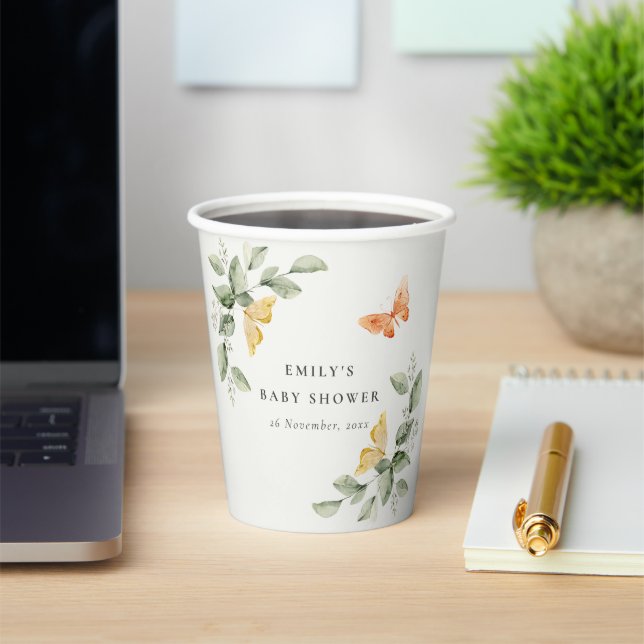 Gobelets En Papier Jardin Jaune mignon Baby shower de Papillons (Insitu)