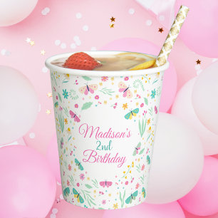 Gobelets En Papier Jardin Papillon Blanc Fantaisiste Anniversaire Fil
