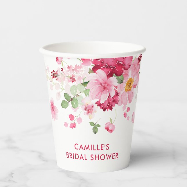 Gobelets En Papier Jardin Rose Fleurie Baby Shower Mariage (Recto)