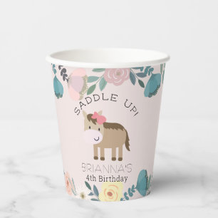Gobelets En Papier Jardin rose Floral Horse Girl Anniversaire