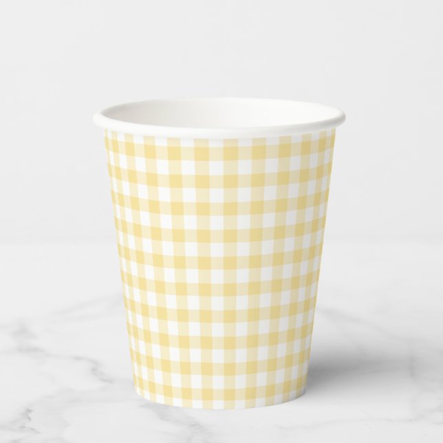 Gobelets En Papier Jaune canari gingham classique (Recto)