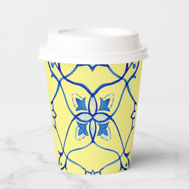 Gobelets En Papier Jaune et Bleu Méditerranée (Recto)
