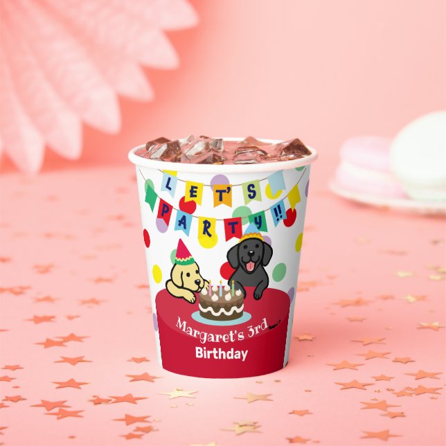 Gobelets En Papier Jaune et Noir personnalisées Labradors Anniversair (Insitu)