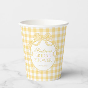 Gobelets En Papier Jaune Gingham Coquette Noeud Papillon Mariage