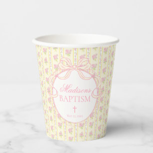 Gobelets En Papier Jaune Vintage Élégant Floral Baptême
