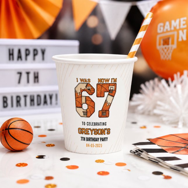 Gobelets En Papier J'avais 6 ans maintenant j'ai 7 ans Basket-ball –  (I Was 6 Now I’m 7 Basketball – 7th Birthday Party Paper Cups
)