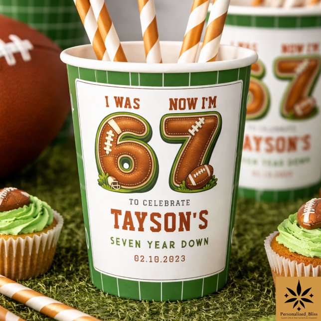Gobelets En Papier J'avais 6 ans, maintenant j'ai 7 ans – Football Am (I Was 6, Now I’m 7 – Football America 7th Birthday Paper Cups
)