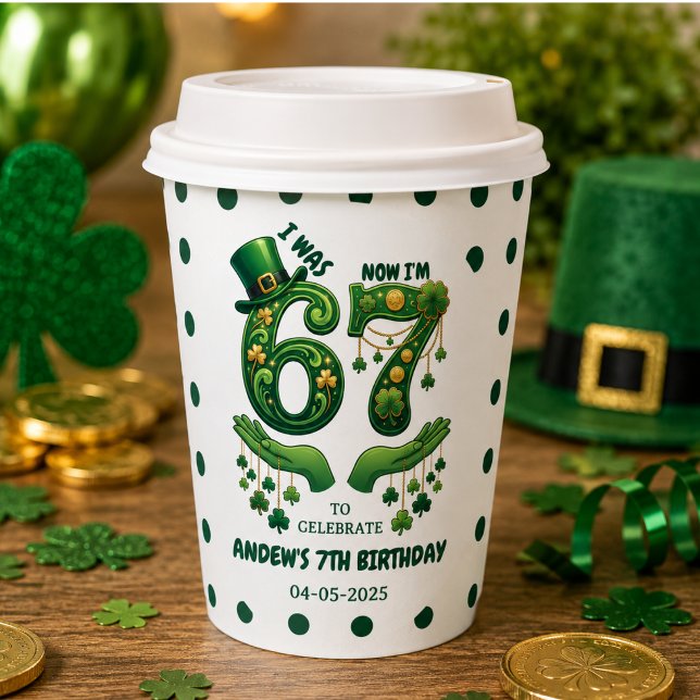 Gobelets En Papier J'avais 6 ans maintenant j'ai 7 ans garçon St. Pat (I Was 6 Now I’m 7 St. Patrick’s Day Boy Birthday Paper Cups)
