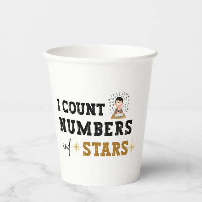 Gobelets En Papier Je compte les nombres et les étoiles - Comptable (Recto)