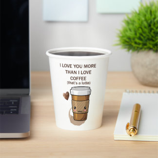 Gobelets En Papier Je T'Aime Plus Que J'Aime Le Café Qui Est Un Latte