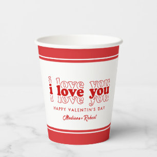 Gobelets En Papier Je t'aime triple typographie rouge Les Cadeaux de