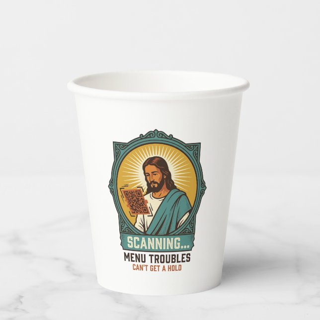 Gobelets En Papier Jésus Code QR flou ne scannera pas Menu Humour Tec (Recto)