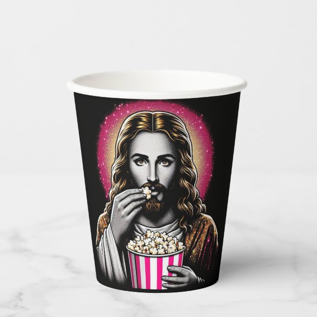 Gobelets En Papier Jésus en train de manger une tasse de papier pop-c (Recto)