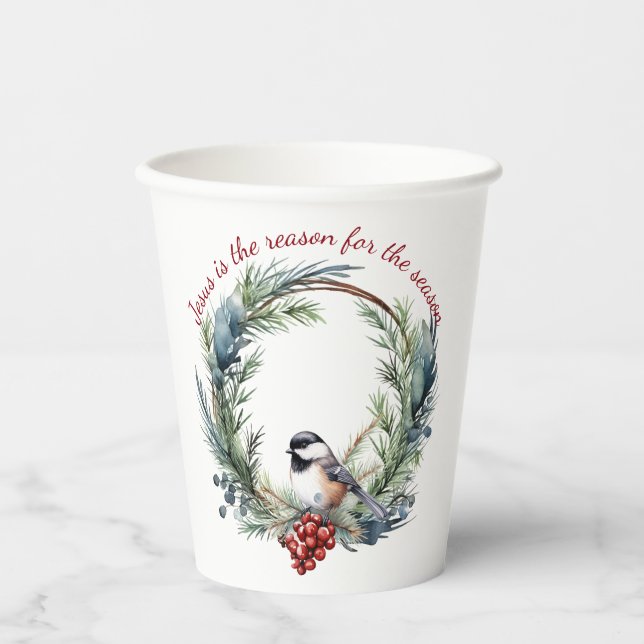 Gobelets En Papier JÉSUS EST LA RAISON DE LA SAISON Citation de Noël (Recto)