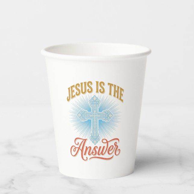 Gobelets En Papier Jésus Est la Réponse Croix Chrétienne Conception V (Recto)