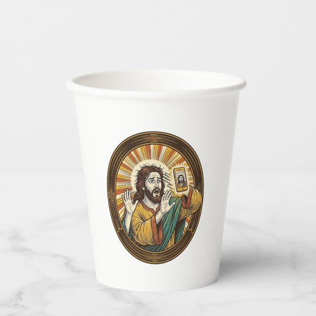 Gobelets En Papier Jesus Selfie Accidentel avec Double Menton Caméra  (Recto)