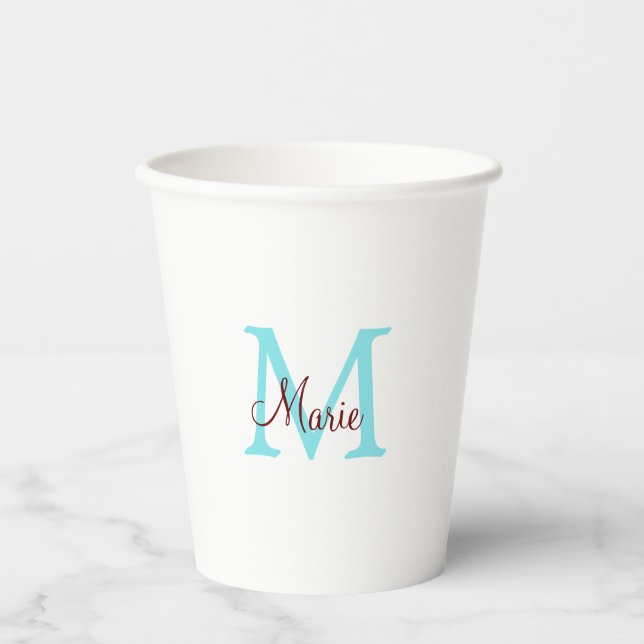 Gobelets En Papier jeté simple minimal ajouter nom monogramme rose ro (Recto)