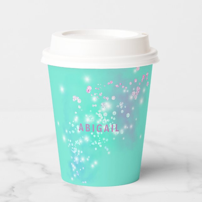 Gobelets En Papier Jeune fille Roller Ski Turquoise fête d'anniversai (Recto)