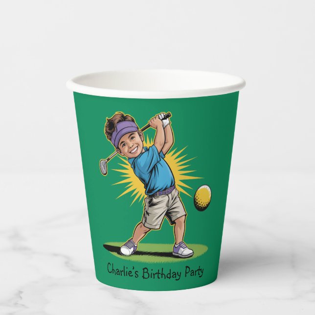 Gobelets En Papier Jeune Golfeur Anniversaire (Recto)