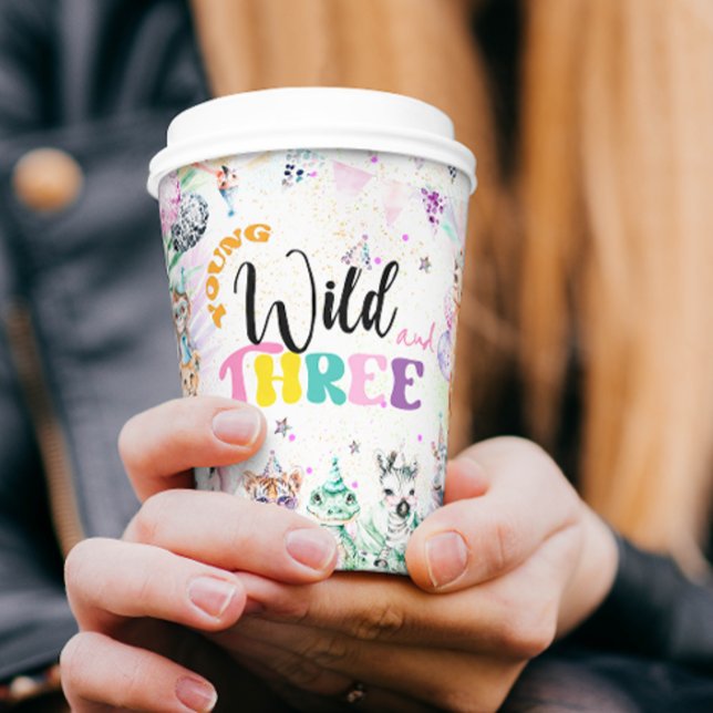 Gobelets En Papier Jeune sauvage et trois animaux Safari Fille Annive (Créateur téléchargé)