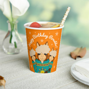 Gobelets En Papier Joli Anniversaire des Alpacas Garçon en Serapes Tu
