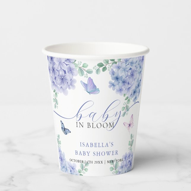 Gobelets En Papier Joli Baby shower de jardin fleuri Hydrangea (Verso)