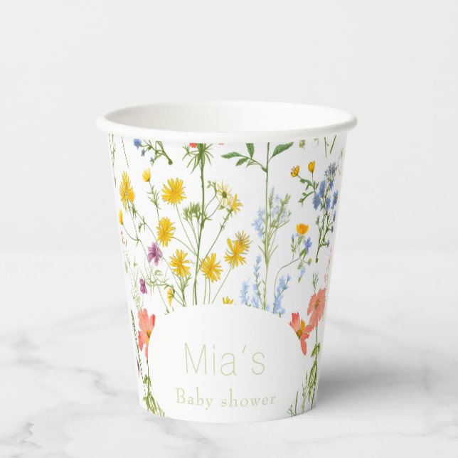 Gobelets En Papier Joli Baby shower fleur sauvage (Recto)